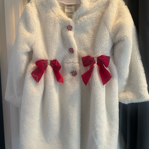 Blueberi Boulevard Other - Blueberi Boulevard White Fuzzy Coat with Red Accents